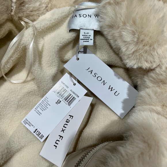 Jason Wu 2 Way Zip Front Faux Fur Ivory Bomber Jacket Coat w/ Pockets Small - Picture 7 of 13